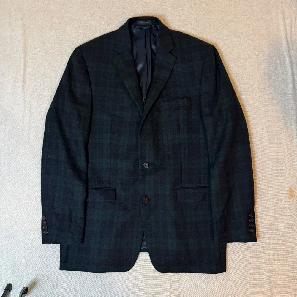 Lauren Ralph Lauren Blazer Men 42L Green Black Watch Plaid Wool Sport Coat